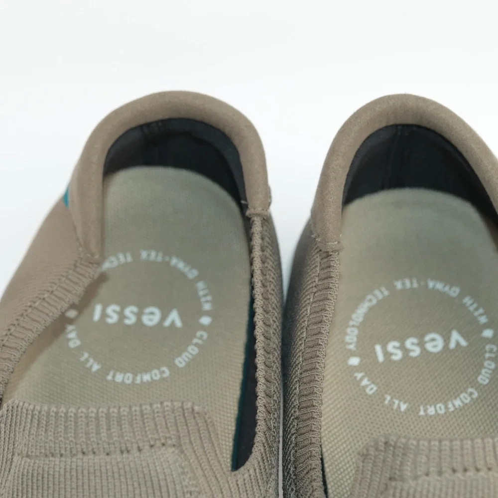 Vessi Mens Boardwalk Slip-On Shoe Size 9 Waterproof Taupe Olive Gray Knit Casual